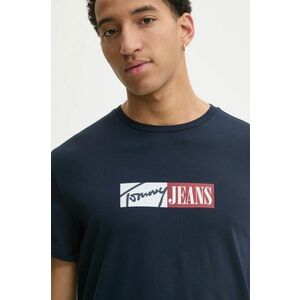 Tommy Jeans tricou din bumbac bărbați, culoarea bleumarin, cu imprimeu, DM0DM20365 imagine