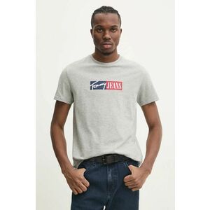 Tommy Jeans tricou din bumbac bărbați, culoarea gri, cu imprimeu, DM0DM20365 imagine