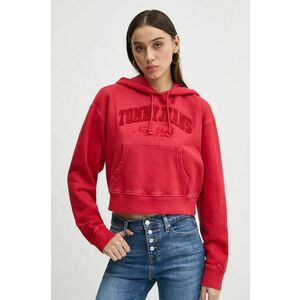 Tommy Jeans hanorac de bumbac femei, culoarea rosu, cu glugă, cu imprimeu, DW0DW19413 imagine