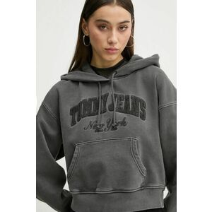 Tommy Jeans hanorac de bumbac femei, culoarea gri, cu glugă, cu imprimeu, DW0DW19413 imagine