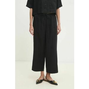 Dkny pantaloni din in femei, culoarea negru, lat, high waist imagine