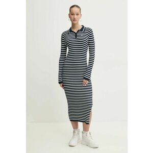 Tommy Jeans rochie din amestec de lână culoarea bleumarin, maxi, mulată, DW0DW19476 imagine