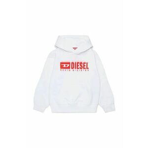 Diesel hanorac de bumbac pentru copii SGINNHOODL5 OVER SWEAT-SHIRT culoarea alb, cu glugă, cu imprimeu, J02042 imagine