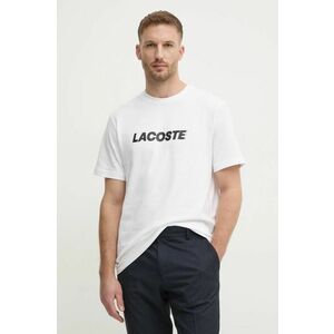 Lacoste tricou din bumbac barbati, culoarea alb, cu imprimeu, TH2861 imagine