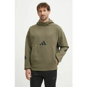 adidas bluză Z.N.E. bărbați, culoarea verde, cu glugă, cu imprimeu, JD5321 imagine