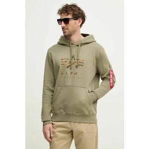 Alpha Industries bluză bărbați, culoarea verde, cu glugă, cu imprimeu, 146337 imagine