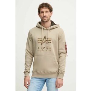 Alpha Industries bluză bărbați, culoarea bej, cu glugă, cu imprimeu, 146337 imagine