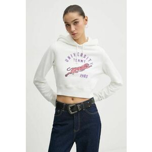 Tommy Jeans hanorac de bumbac femei, culoarea alb, cu glugă, cu imprimeu, DW0DW20171 imagine