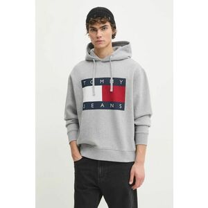 Tommy Jeans bluză bărbați, culoarea gri, cu glugă, cu imprimeu, DM0DM21174 imagine