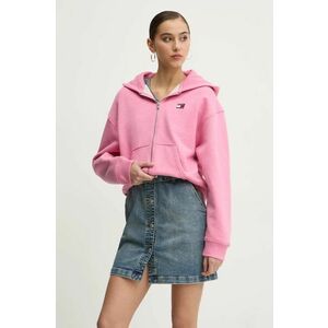 Tommy Jeans hanorac de bumbac femei, culoarea roz, cu glugă, uni, DW0DW19412 imagine