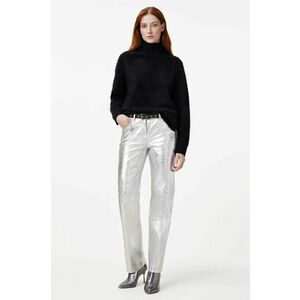 AllSaints pantaloni de piele SAIGE femei, culoarea argintiu, drept, medium waist, W047TB imagine