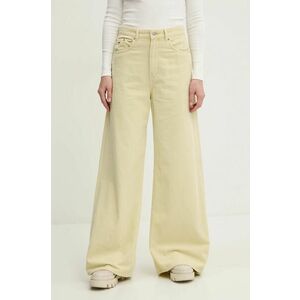 Tommy Jeans pantaloni de catifea cord culoarea galben, lat, high waist, DW0DW20557 imagine