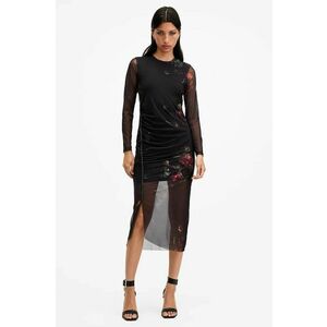 AllSaints rochie NORA culoarea negru, midi, mulată, W247DB imagine