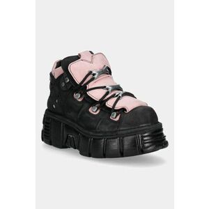 New Rock adidași din nubuc Nobuck Negro + Nobuck Rosa + Tower Negro Lateral culoarea negru, M-106-C26 imagine