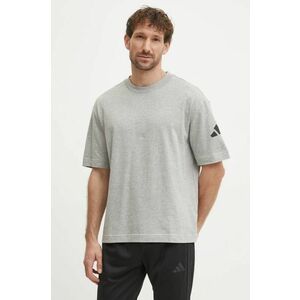 adidas tricou din bumbac Essentials bărbați, culoarea gri, cu imprimeu, JF3618 imagine