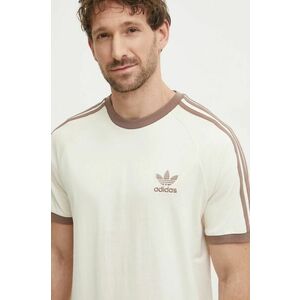 adidas Originals tricou din bumbac 3-Stripes bărbați, culoarea bej, cu imprimeu, JN7020 imagine