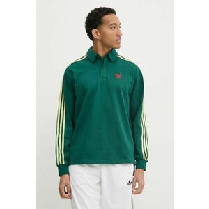 adidas Originals longsleeve din bumbac Rugby polo culoarea verde, cu imprimeu, JC9915 imagine