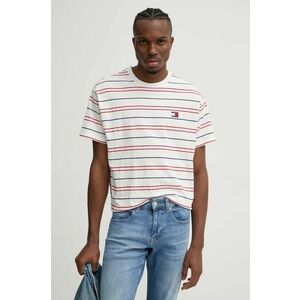 Tommy Jeans tricou din bumbac bărbați, culoarea alb, cu imprimeu, DM0DM20675 imagine