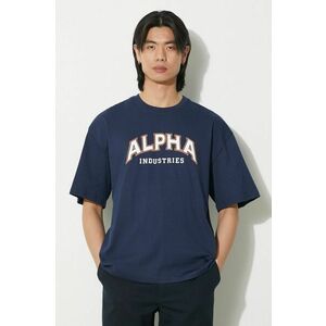 Alpha Industries tricou din bumbac College barbati, culoarea albastru marin, cu imprimeu, 146501 imagine