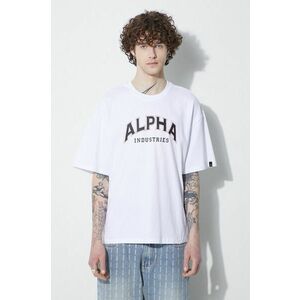 Alpha Industries tricou din bumbac College barbati, culoarea alb, cu imprimeu, 146501 imagine