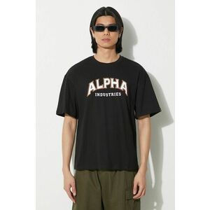 Alpha Industries tricou din bumbac College barbati, culoarea negru, cu imprimeu, 146501 imagine