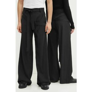 Heliot Emil pantaloni din lână culoarea negru, lat, high waist, AW24.M.10.182.BLK01 imagine