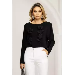 Bluza dama eleganta neagra cu flori 3D aplicate imagine