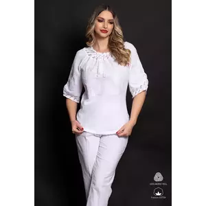 Ie traditionala din bumbac cu fluturi albi si model floral brodat imagine