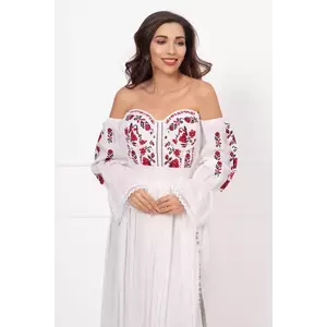 Corset traditional alb din bumbac cu trandafiri rosii brodati imagine