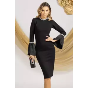 Rochie de ocazie neagra eleganta cu aplicatii din cristale si maneci tip petale imagine