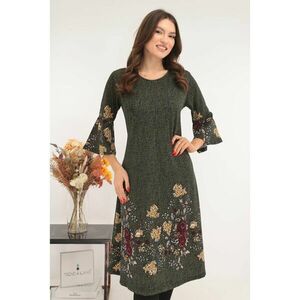 Rochie evazata olive cu bordura florala imagine