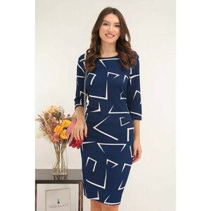 Rochie dreapta indigo cu model abstract alb imagine