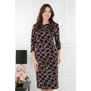 Rochie dreapta neagra cu model geometric bordo-gri imagine