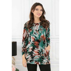 Bluza din jerse cu print floral caramiziu-turcoaz si buzunare imagine