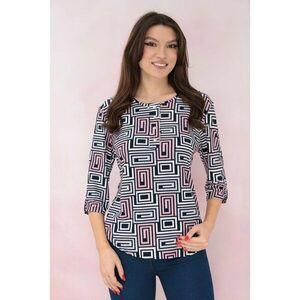 Bluza bleumarin cu imprimeu geometric roz-alb imagine