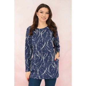 Bluza indigo din jerse cu print abstract gri si buzunare imagine