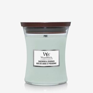 WoodWick Medium Hourglass Candle - Sagewood & Seagrass imagine