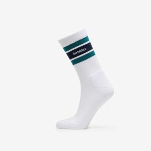 Sporty & Rich Serif Logo Striped Socks UNISEX White/ Alpine/ White imagine