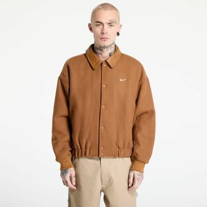 Jacheta Nike Solo Swoosh Men's Wool Varsity Jacket Light British Tan/ Light Orewood Brown/ White imagine