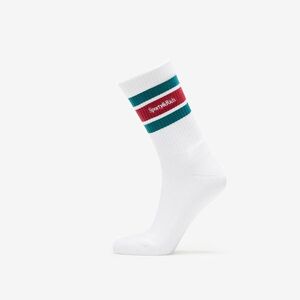 Sporty & Rich Serif Logo Striped Socks UNISEX White/ Navy/ Gold/ Navy imagine