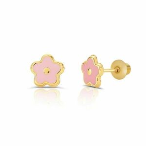 Cercei din aur 14K pentru copii Pink Round Flower imagine