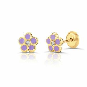 Cercei din aur 14K pentru copii Purple Flowers imagine