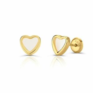 Cercei din aur 14K pentru copii Mother of Pearl Hearts imagine