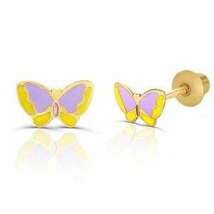 Cercei din aur 14K pentru copii Purple/Yellow Butterflies imagine