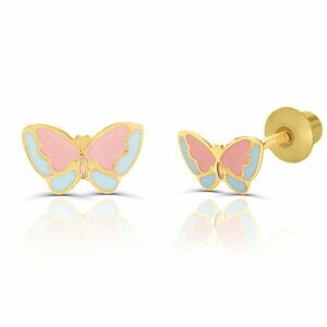 Cercei din aur 14K pentru copii Pink/ Blue Butterflies imagine