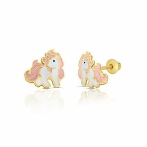 Cercei din aur 14K pentru copii Pink Unicorn imagine