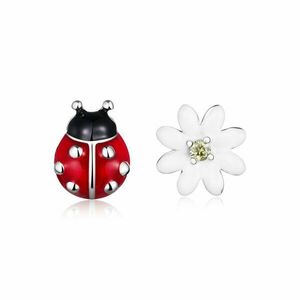 Cercei din argint Asymmetric Ladybug & Daisy imagine