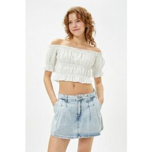 Bluza crop texturata cu decolteu pe umeri imagine