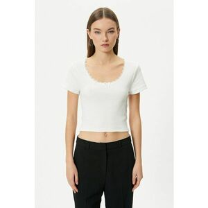 Tricou crop striat cu insertii din dantela si detaliu cu funda imagine