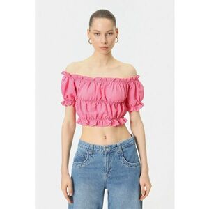 Bluza crop cu decolteu pe umeri si model drapat imagine